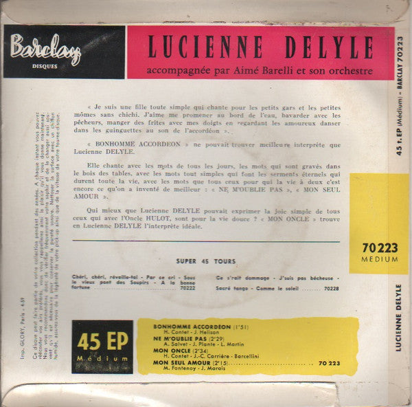 Lucienne Delyle - Bonhomme Accordéon 42534 Vinyl Singles EP Vinyl Goed / Hoes Goed