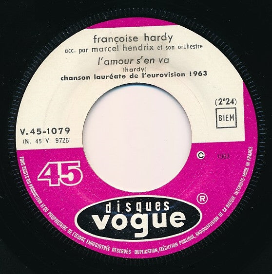 Françoise Hardy - L'amour S'en Va 40443 Vinyl Singles Vinyl Goed / Hoes Generic