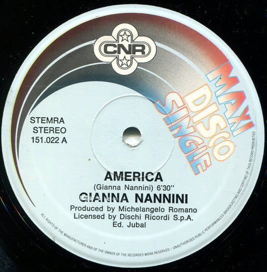 Gianna Nannini - America (Maxi-Single) Maxi-Singles Vinyl Zeer Goed / Hoesje Generic "VINYLSINGLES.NL"
