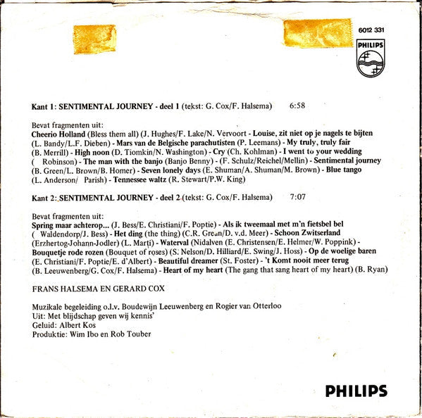 Frans Halsema & Gerard Cox - Sentimental Journey (Deel 1 + Deel 2) 23317 Vinyl Singles Vinyl Goed / Hoes Generic