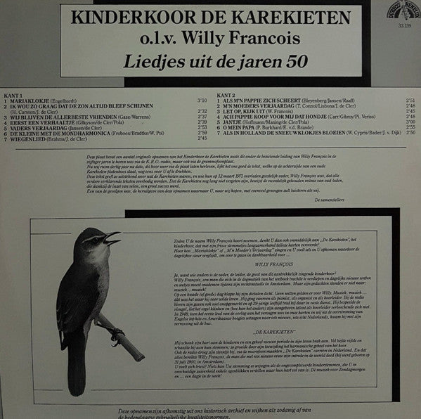 Kinderkoor De Karekieten o.l.v. Willy François - Liedjes Uit De Jaren 50 (LP) 52036 Vinyl LP Vinyl Goed / Hoes Goed