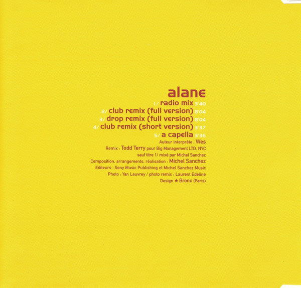 Wes - Alane (Todd Terry Remixes) (CD) 70577 Compact Disc Single Goede Staat