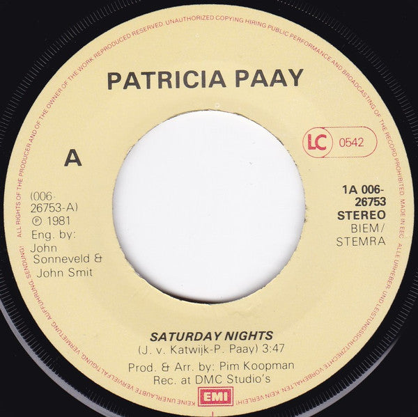 Patricia Paay - Saturday Nights 39227 Vinyl Singles Vinyl Goed / Hoes Generic