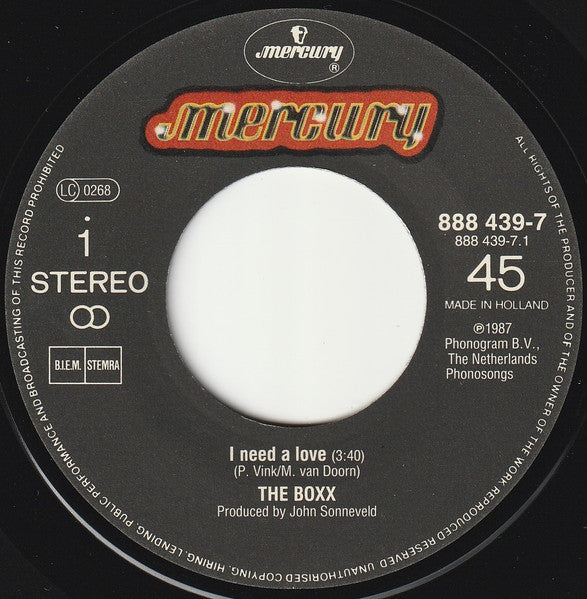 Boxx - I Need A Love 17497 Vinyl Singles Vinyl Zeer Goed / Hoesje Goed "VINYLSINGLES.NL"