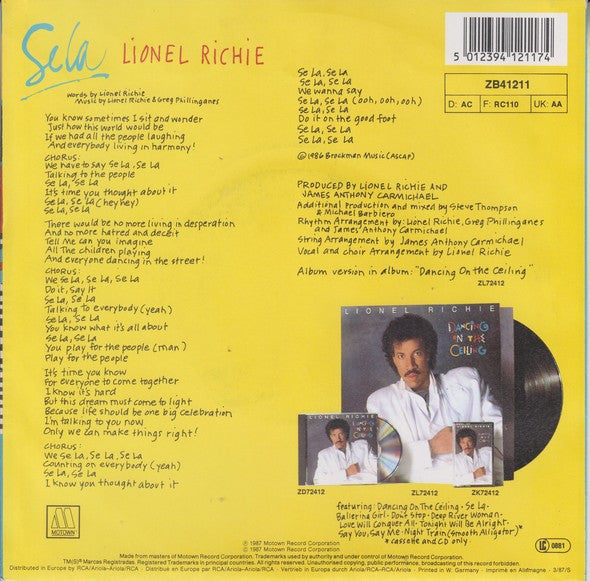 Lionel Richie - Se La 40705 Vinyl Singles Vinyl Goed / Hoes Tekst