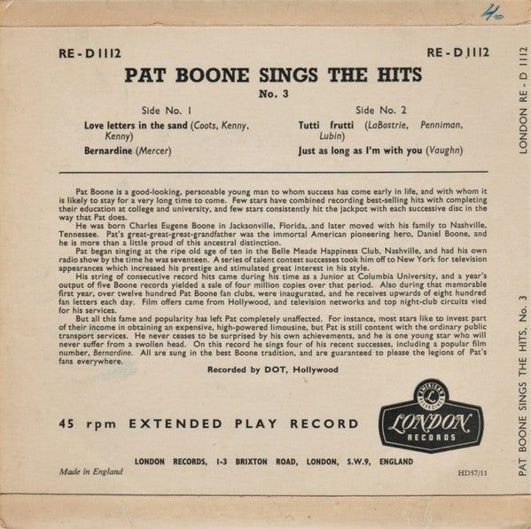 Pat Boone – Singt die Hits Nummer 3 38342