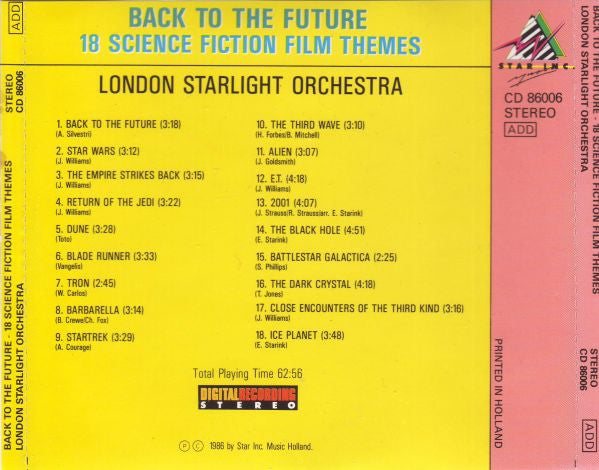 London Starlight Orchestra - Back To The Future (18 Science Fiction Film Themes) (CD) 70398 Compact Disc Goede Staat