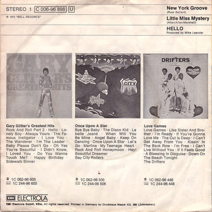Hello - New York Groove Vinyl Singles Vinyl Zeer Goed / Hoesje Goed "VINYLSINGLES.NL"