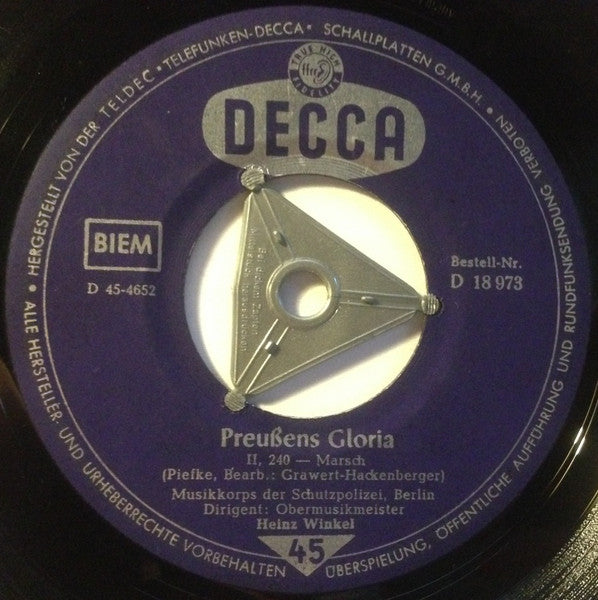 Heinz Winkel - Preußens Gloria Vinyl Singles Vinyl Zeer Goed / Hoesje Goed "VINYLSINGLES.NL"