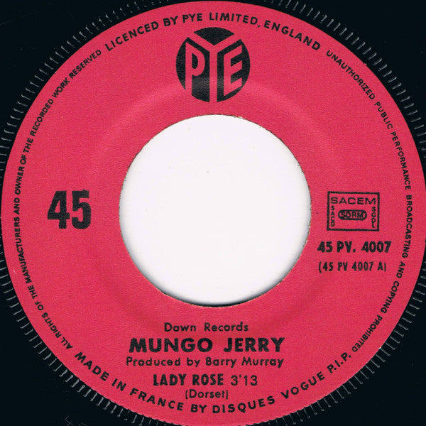 Mungo Jerry - Lady Rose 40436 Vinyl Singles Vinyl Goed / Hoes Goed