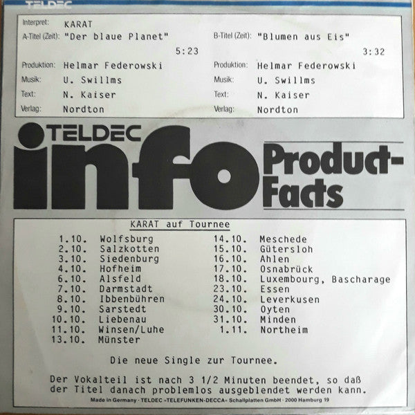 Karat - Der Blaue Planet 40985 Vinyl Singles Vinyl Goed / Hoes Goed