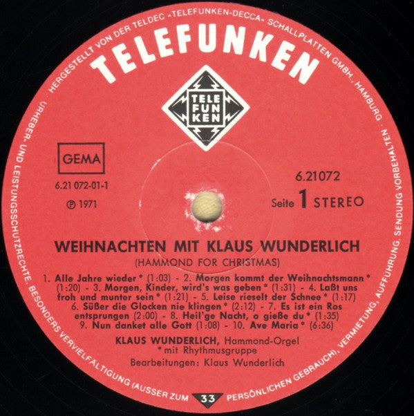 Klaus Wunderlich - Weihnachten Mit Klaus Wunderlich (LP) 41080 Vinyl LP JUKEBOXSINGLES.NL   