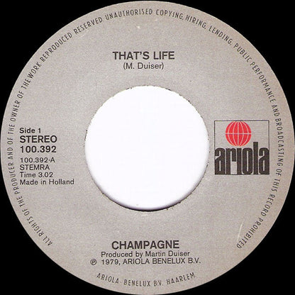 Champagne - That's Life Vinyl Singles Vinyl Goed / Hoes Generic