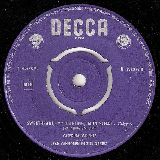 Caterina Valente - Sweetheart My Darling. Mijn Schat 05215 Vinyl Singles Vinyl Zeer Goed / Hoesje Generic "VINYLSINGLES.NL"