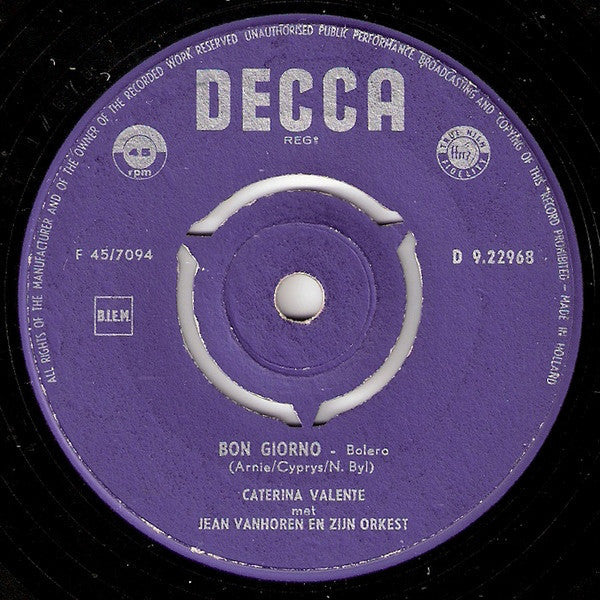 Caterina Valente - Sweetheart My Darling. Mijn Schat 05215 Vinyl Singles Vinyl Zeer Goed / Hoesje Generic "VINYLSINGLES.NL"