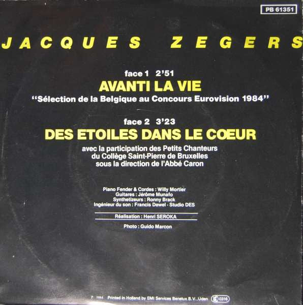 Jacques Zegers - Avanti La Vie Vinyl Singles Vinyl Goed / Hoes Goed