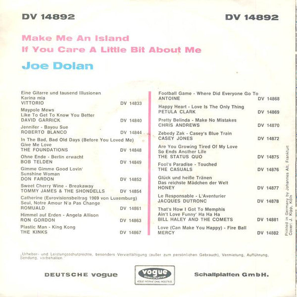 Joe Dolan - Make Me An Island 42873 Vinyl Singles Vinyl Goed / Hoes Goed