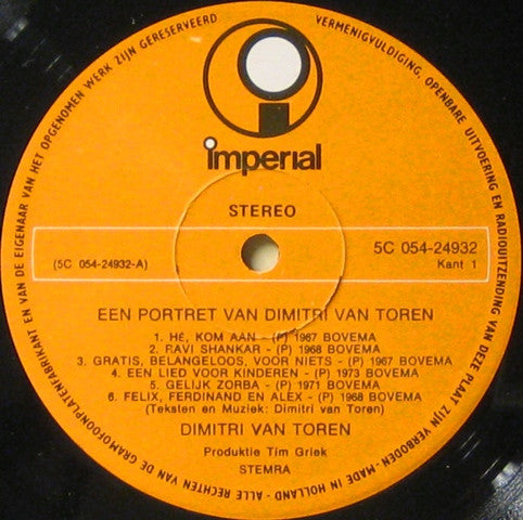 Dimitri Van Toren - Een Portret Van Dimitri Van Toren (LP) 46924 Vinyl LP JUKEBOXSINGLES.NL   