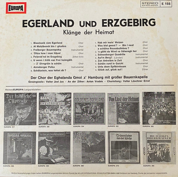 Heimatchor Der Eghalanda Gmoi Z' Hamburg Mit Großer Bauernkapelle – Egerland Und Erzgebirg' (LP) Vinyl LP Vinyl Zeer Goed / Hoesje Goed "VINYLSINGLES.NL"