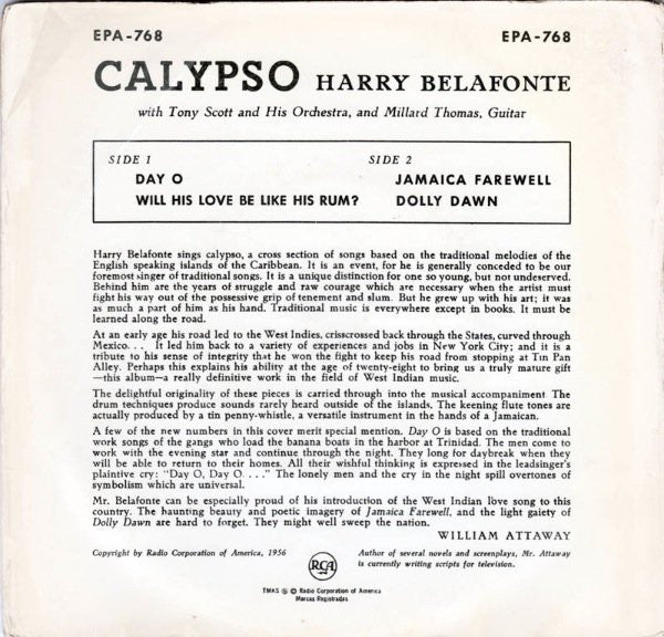 Harry Belafonte - Calypso Vinyl Singles Vinyl Zeer Goed / Hoesje Goed "VINYLSINGLES.NL"