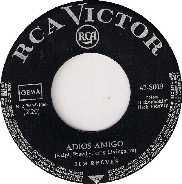 Jim Reeves - Adios Amigo 42441 Vinyl Singles Vinyl Goed / Hoes Generic