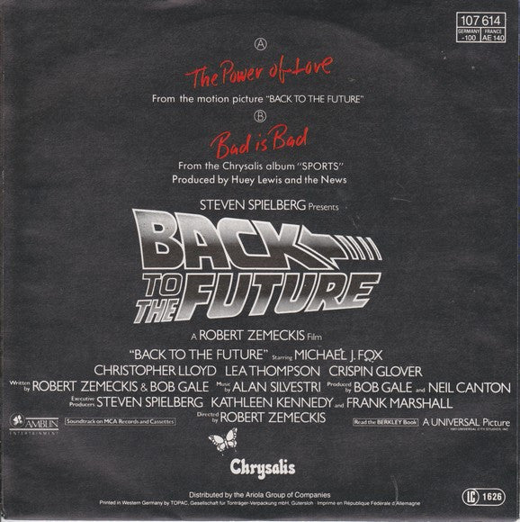 Huey Lewis & The News - The Power Of Love (Remix) (B-Keus) Vinyl Singles Vinyl (G+) / Hoes (G) Tekst "VINYLSINGLES.NL"