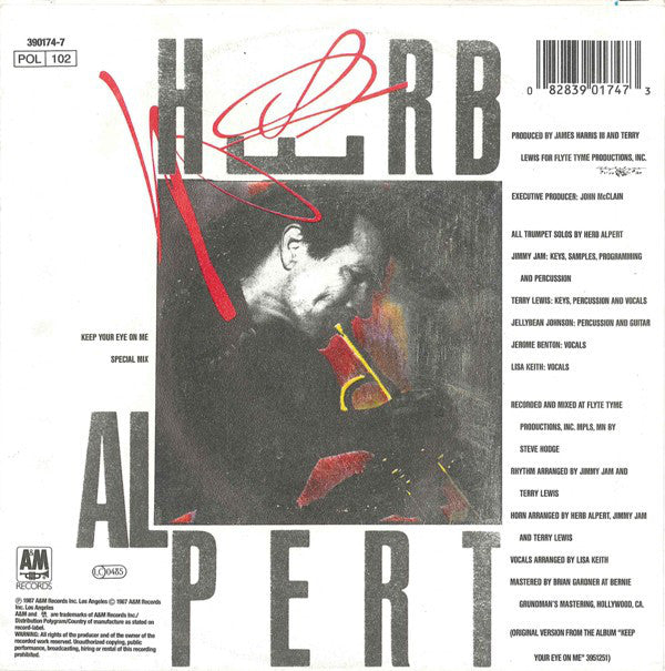 Herb Alpert - Keep Your Eye On Me Vinyl Singles Vinyl Zeer Goed / Hoesje Goed "VINYLSINGLES.NL"
