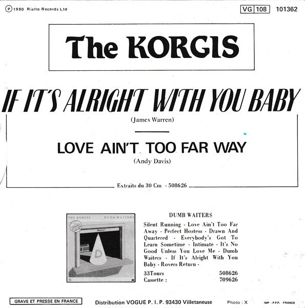 Korgis - If It's Alright With You Baby 41544 Vinyl Singles Vinyl Goed / Hoes Goed