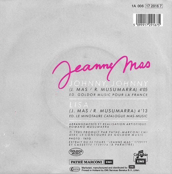 Jeanne Mas - Johnny, Johnny 36127 Vinyl Singles Vinyl Goed / Hoes Goed
