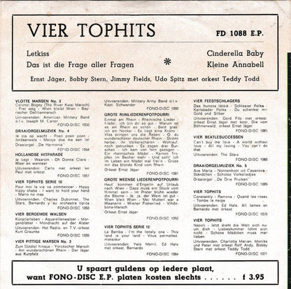 Ernst Jäger, Bobby Stern , Jimmy Fields, Udo Spitz, Orchester Teddy Todd - Vier Tophits 42340 Vinyl Singles Vinyl Goed / Hoes Goed