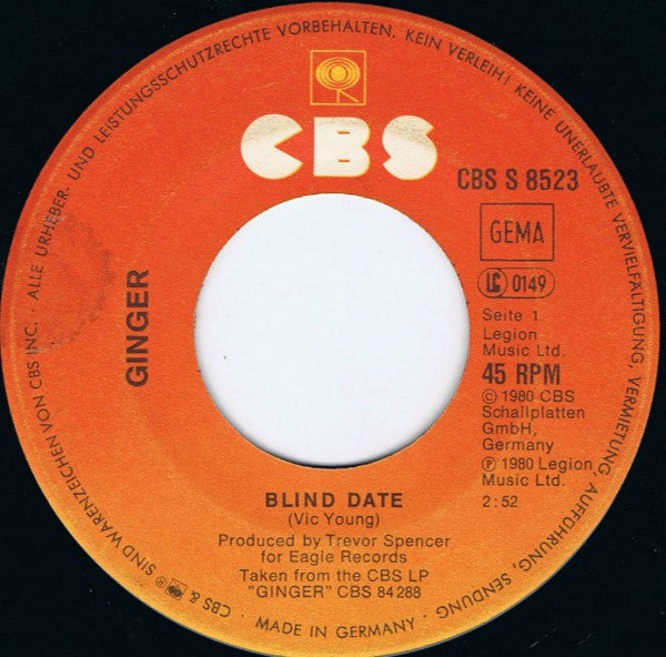 Ginger - Blind Date 29397 Vinyl Singles Vinyl Zeer Goed / Hoesje Goed "VINYLSINGLES.NL"