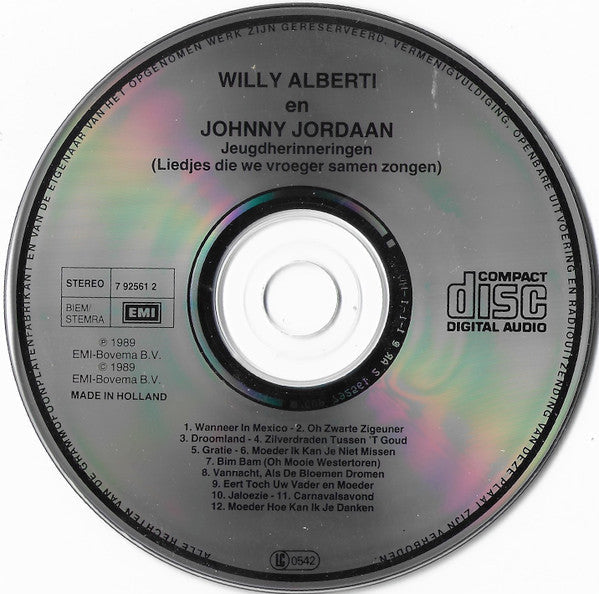 Willy Alberti En Johnny Jordaan - Jeugdherinneringen (Liedjes Die We Vroeger Samen Zongen) (CD) 70476 Compact Disc Goede Staat