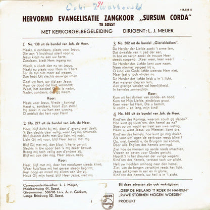 Hervormd Evangelisatie Zangkoor "Sursum Corda" Te Soest - Is Er Plaats Voor Jezus Vinyl Singles Vinyl Zeer Goed / Hoesje Goed "VINYLSINGLES.NL"