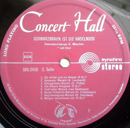 Heeresmusikkorps IV München - Schwarzbraun Ist Die Haselnuß (LP) Vinyl LP Vinyl Zeer Goed / Hoesje Goed "VINYLSINGLES.NL"