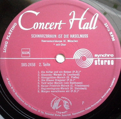 Heeresmusikkorps IV München - Schwarzbraun Ist Die Haselnuß (LP) Vinyl LP Vinyl Zeer Goed / Hoesje Goed "VINYLSINGLES.NL"