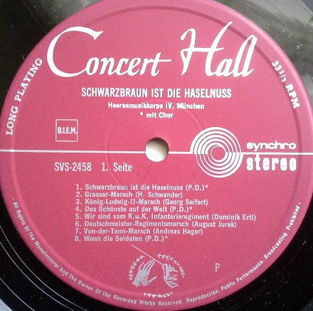 Heeresmusikkorps IV München - Schwarzbraun Ist Die Haselnuß (LP) Vinyl LP Vinyl Zeer Goed / Hoesje Goed "VINYLSINGLES.NL"