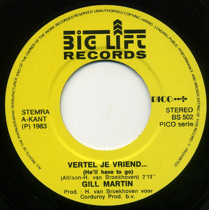 Gill Martin - Vertel Je Vriend (He'll Have To Go) Vinyl Singles Vinyl Zeer Goed / Hoesje Goed "VINYLSINGLES.NL"