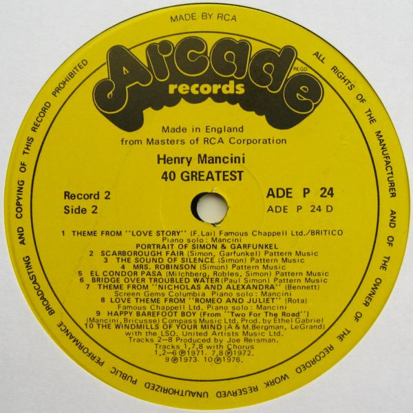 Henry Mancini - 40 Greatest (LP) Vinyl LP Dubbel Vinyl Zeer Goed / Hoesje Goed "VINYLSINGLES.NL"