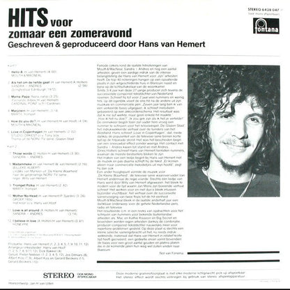 Hans van Hemert - Hits Voor Zomaar Een Zomeravond (LP) Vinyl LP Vinyl Zeer Goed / Hoesje Goed "VINYLSINGLES.NL"