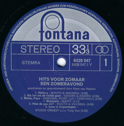 Hans van Hemert - Hits Voor Zomaar Een Zomeravond (LP) Vinyl LP Vinyl Zeer Goed / Hoesje Goed "VINYLSINGLES.NL"