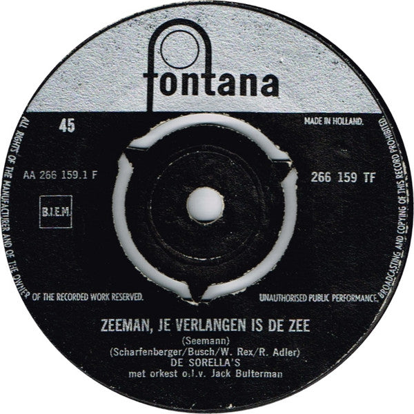 Sorella's - Zeeman, Je Verlangen Is De Zee 05019 Vinyl Singles Vinyl Goed / Hoes Generic