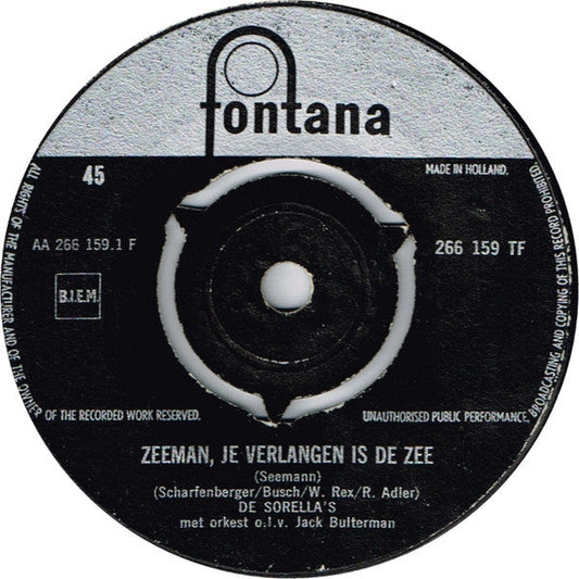 Sorella's - Zeeman, Je Verlangen Is De Zee 05019 Vinyl Singles Vinyl Goed / Hoes Generic