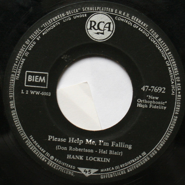 Hank Locklin - Please Help Me I'm Falling Vinyl Singles Vinyl Zeer Goed / Hoesje Generic "VINYLSINGLES.NL"
