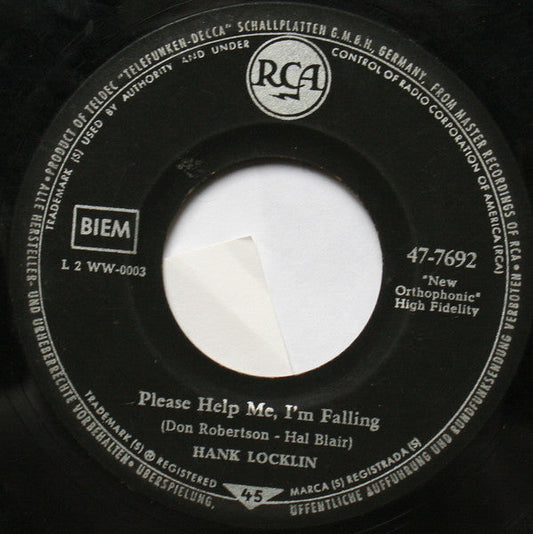 Hank Locklin - Please Help Me I'm Falling Vinyl Singles Vinyl Zeer Goed / Hoesje Generic "VINYLSINGLES.NL"
