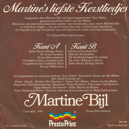 Martine Bijl - Martine's Liefste Kerstliedjes 43286 Vinyl Singles Vinyl Goed / Hoes Goed