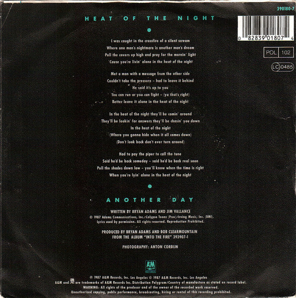Bryan Adams - Heat Of The Night 40776 Vinyl Singles Vinyl Goed / Hoes Goed