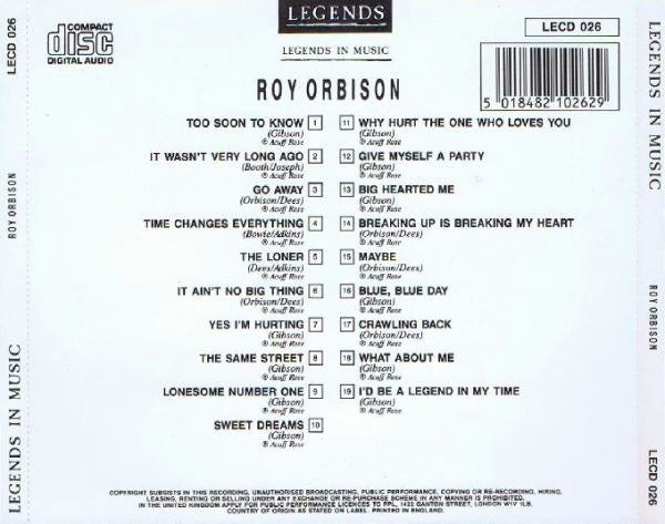 Roy Orbison - Legends In Music (CD) 70907 Compact Disc Goede Staat