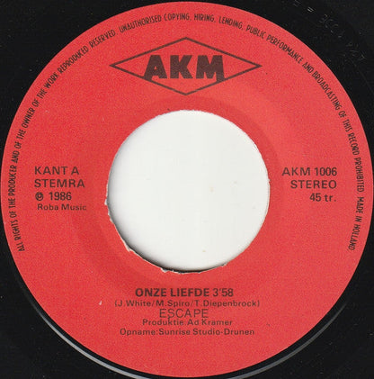 Escape - Kreta In De Zon Vinyl Singles Vinyl Zeer Goed / Hoesje Generic "VINYLSINGLES.NL"