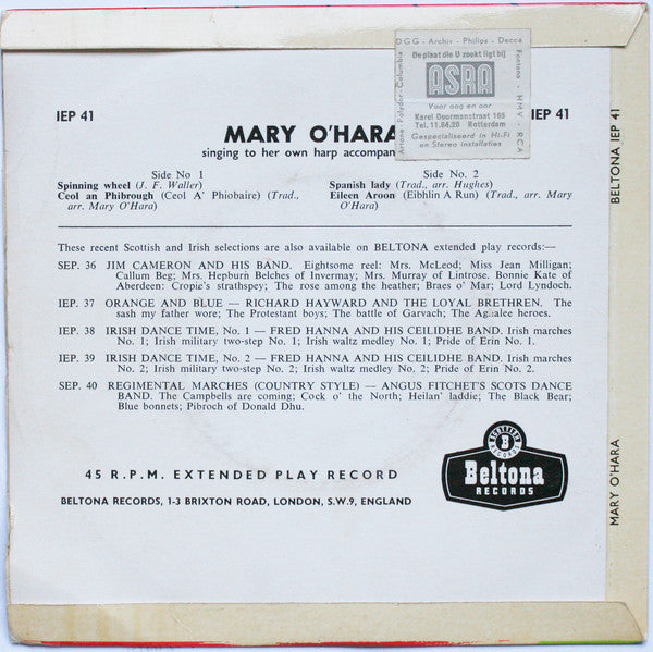 Mary O'Hara - Singing To Her Own Harp Accompaniment 19854 Vinyl Singles EP Vinyl Goed / Hoes Goed