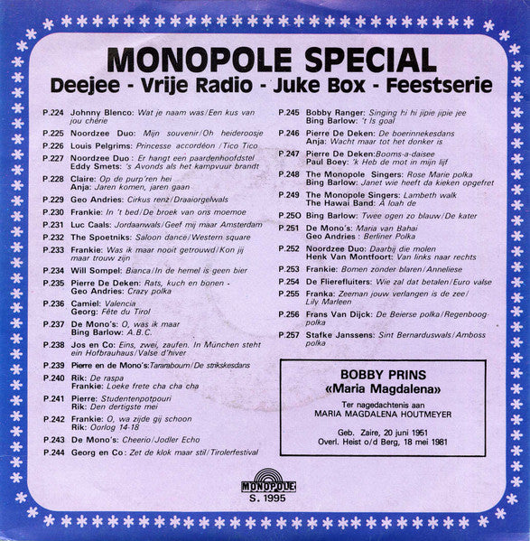 Bobby Prins - Maria Magdalena 41320 Vinyl Singles Vinyl Goed / Hoes Goed